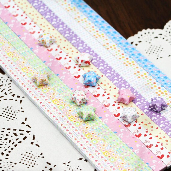 Tiny Sweet Hearts And Dots Origami Lucky Star Paper Strips Star Folding Diy Pack Of 100 Strips