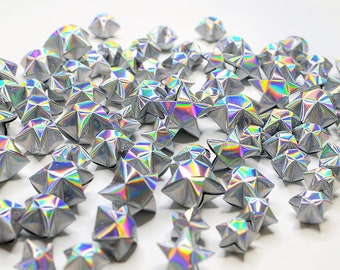100 Iridescent Silver Origami Lucky Stars Mixed Size Wishing Stars Home Decor Gift Enclosure Embellishment