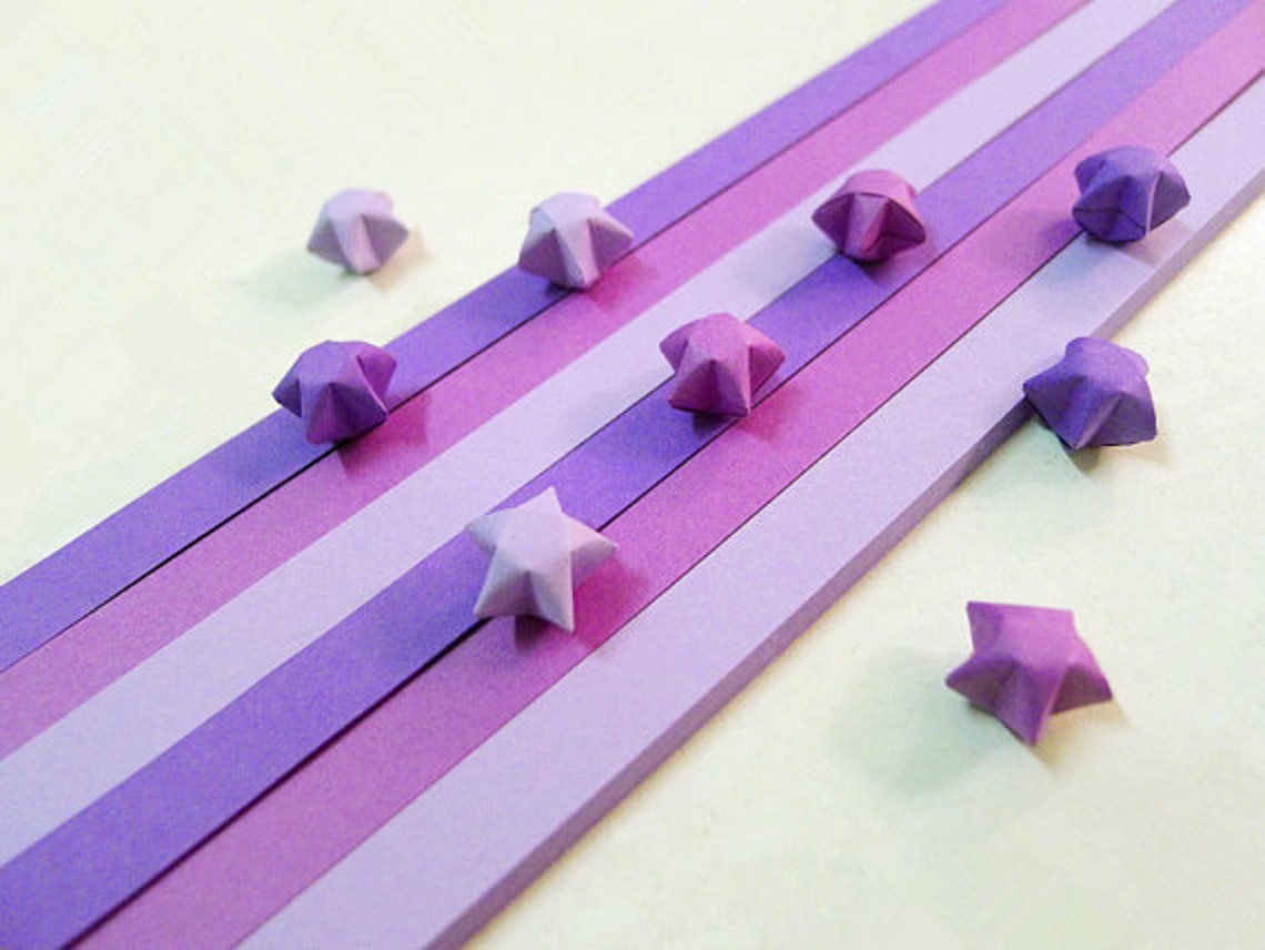 Origami Lucky Star Paper Strips Purple Mixed Star Folding DIY Etsy