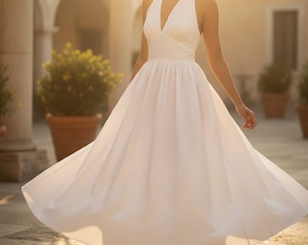 Elegante vestido largo para mujer | Vestido blanco sin mangas para verano | Vestido vaporoso minimalista y chic | Vestido maxi para mujer