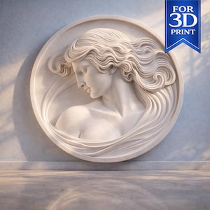 Perfil femenino abstracto con marco circular en relieve (descarga digital)