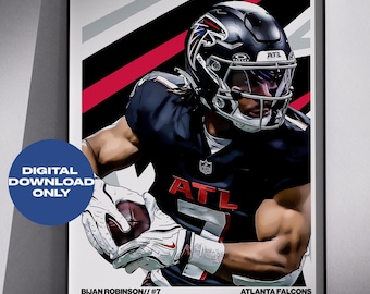 Bijan Robinson Fußball Digitales Poster druckbare Fußball Wandkunst, Sofort Download