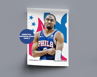Tyrese Maxey Basketball Digitales Poster druckbare Basketball-Wandkunst, Instant Download