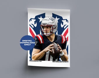 Drake Maye Fußball Digitales Poster druckbare Fußball Wandkunst, Sofort Download