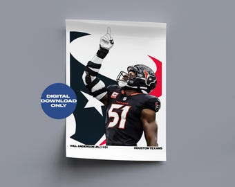 Will Anderson Jr Poster Houston Texans Football Wall Art Digital Download — Texans Football Print, Modern Sports Decor, Football Gift
