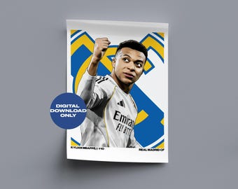 Kylian Mbappe Fußball Digitales Poster druckbare Fußball Wandkunst, Instant Download