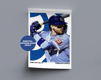 Bobby Witt Jr Baseball Digitales Poster druckbare Baseball Wandkunst, Sofort Download