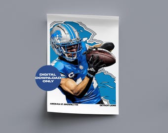 Amon-Ra St. Brown Fußball Digitales Poster druckbare Fußball Wandkunst, Sofort Download