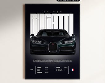 Bugatti Chiron Poster, Supercar Wall Art, Luxury Car Print, Digital Download Home Decor, Bugatti Wall Print, Gift For Him, Car Poster.