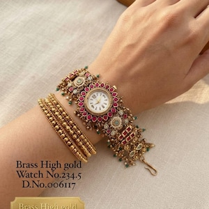 Statement Watch for Women, Traditional Ethnic Cuff Watch, Gold Plated Bridal Jewelry Watch, Indian Wedding Watch, Vintage Style Gift