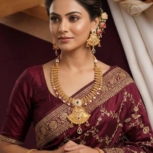 Traditional Indian Gold Plated Necklace Set | Ruby Emerald Kundan Bridal Choker Earrings