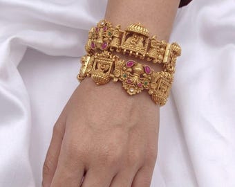 Brazaletes chapados en oro estilo templo, brazalete étnico hecho a mano, accesorio para invitadas de boda