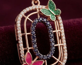 Conjunto de collar y pendientes de mariposa en oro rosa – Colgante de piedra AD, joyería anti-deslustre