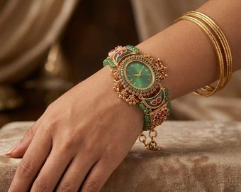 Brass Kashmiri Style Bracelet Watch – Handcrafted Heritage Indian Bridal Jewelry