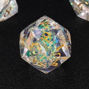 Juego de dados de resina hechos a mano con corte de gema para D&D, dados poliédricos de borde afilado para juegos de rol de mesa.