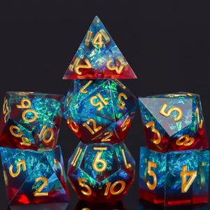 Sharp Edge Resin Nebula Tärningsset, Galaxy Polyhedral TTRPG Tärningar, Guldnummerering