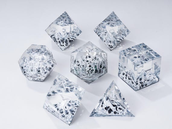Frozen Peak - Handmade Snowy Mountain Resin Dice Set,Sharp Edge DND Dice for TTRPG ,Winter Landscape Dungeon Master Gift