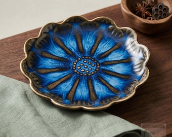 Ceramic Flower Spoon Rest, Glazed Floral Kitchen Counter Holder