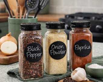 6-Piece 4oz Square Spice Jars with Lids and Labels