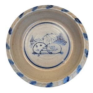 Vintage Rowe Pottery Works pajfat, saltglaserat stengods, folkkonstdekor