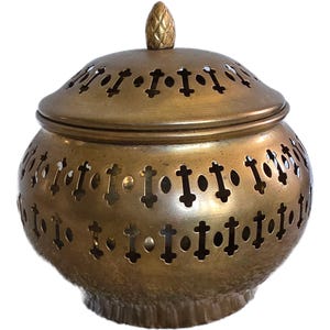Vintage Pierced Brass Potpourri Pot Incense Burner Pineapple Finial India 5"
