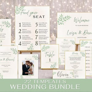 22 Wedding Template Bundle, Editable Invitation Set, Save the Date, Menu, Seating Chart, Welcome Sign, Name Card, Gift Table, Guestbook