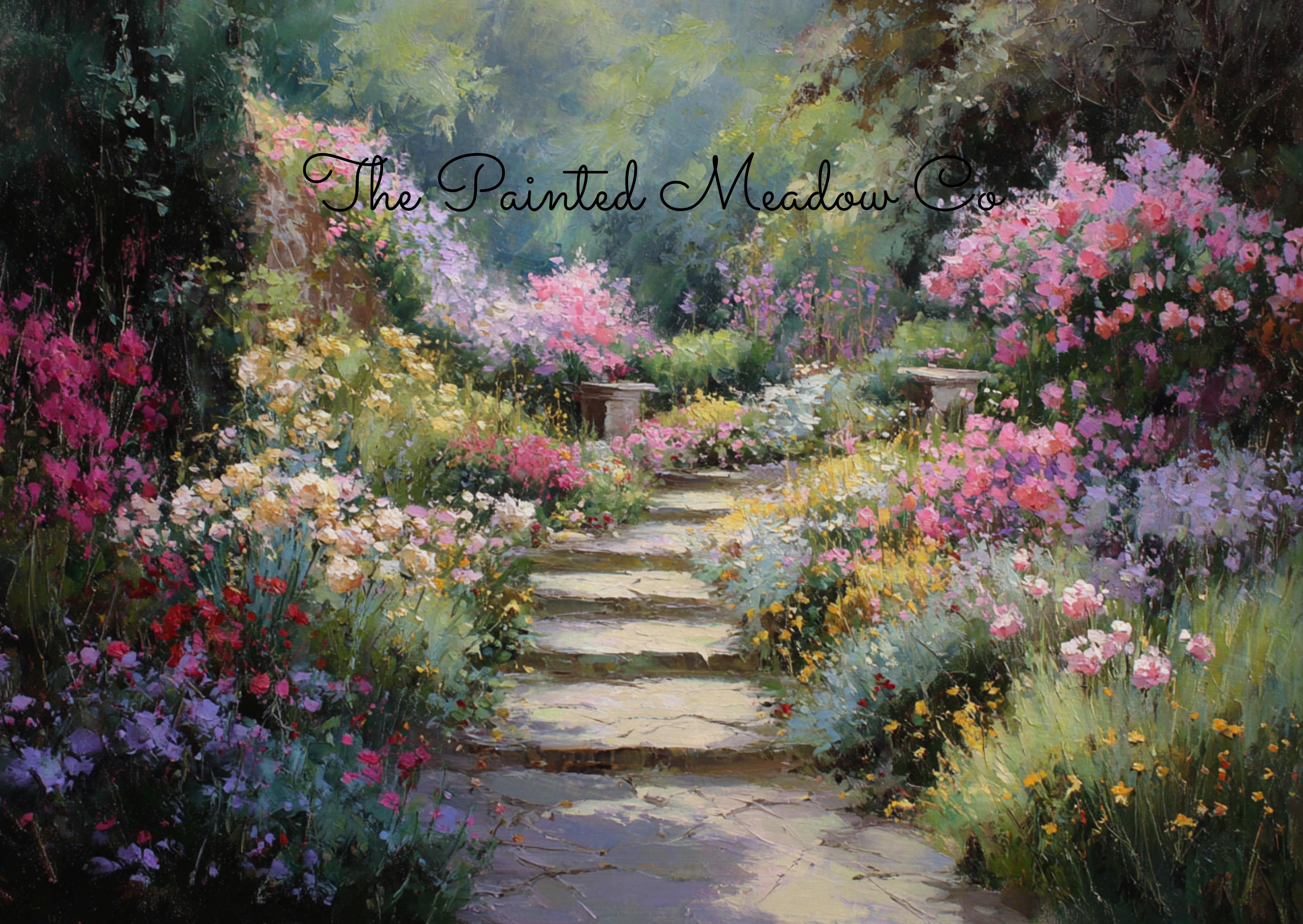 Pastel Garden Pathway Print, Cottagecore Landscape Wall Art (digital ...
