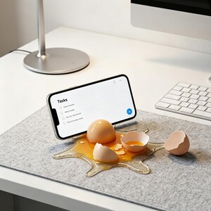 Realistic Spilled Egg Phone Stand, Funny Broken Egg Fake Food Desk Decor, Unique Resin Cell Phone Holder, Quirky Gift for Foodies & Chefs