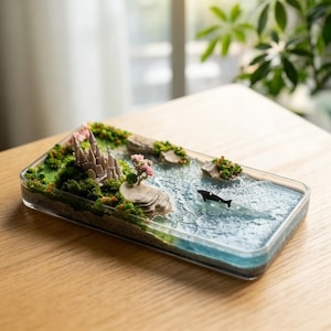 Handmade Miniature Castle Resin Diorama, Ocean Whale Micro Landscape, Unique Fantasy World Desk Decor, Anniversary Birthday Gift for Him Her