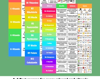 Pacchetto nutrizionale completo / Tabella delle vitamine + Tabella dei minerali / Guide al benessere stampabili