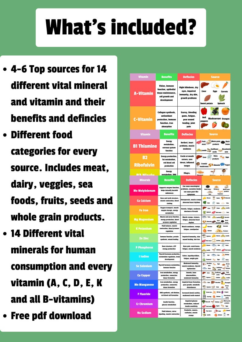 Pack nutrition ultime | Tableau des vitamines + Tableau des minéraux | Guides de bien-être imprimables image 2