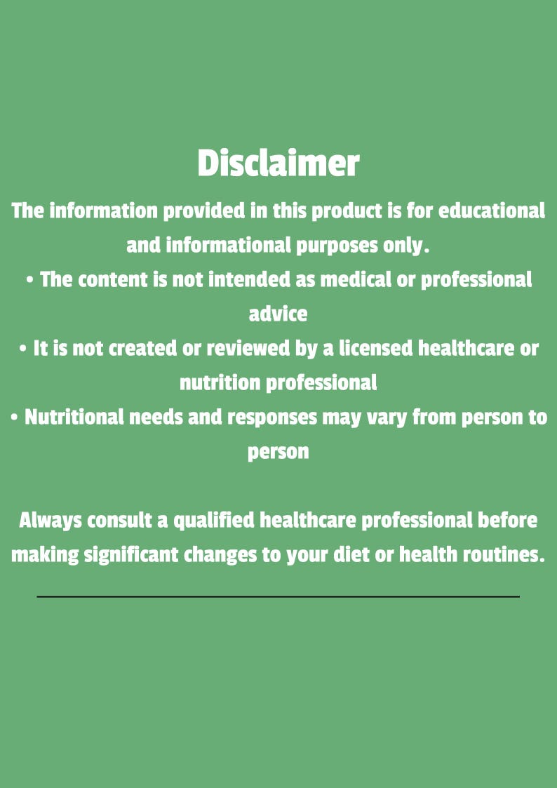 Peut inclure: Fond vert avec texte blanc indiquant &laquo;&nbsp;Avertissement&nbsp;&raquo;. Le texte pr&eacute;cise que les informations sont uniquement &agrave; des fins &eacute;ducatives et non des conseils m&eacute;dicaux. Il note &eacute;galement que les besoins nutritionnels peuvent varier.
