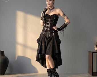 Gonna da donna gotica a vita alta, modello a trapezio, streetwear, stile Harajuku, emo grunge.