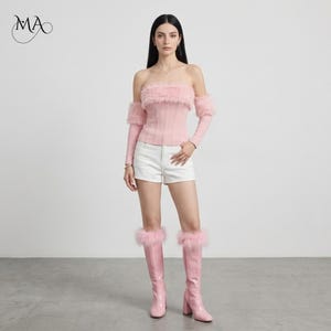 Women’s Elegant Furry Patchwork Tank Top with Matching Sleeve Covers