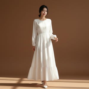 White Long Sleeve Empire Waist Dress - Etsy