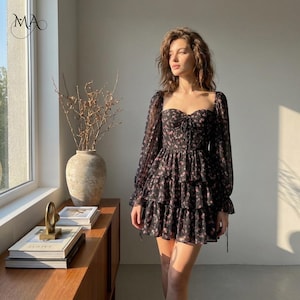 long sleeve chiffon skater dress Windsor Dreamy Vibes Long Sleeve Chiffon Skater Dress