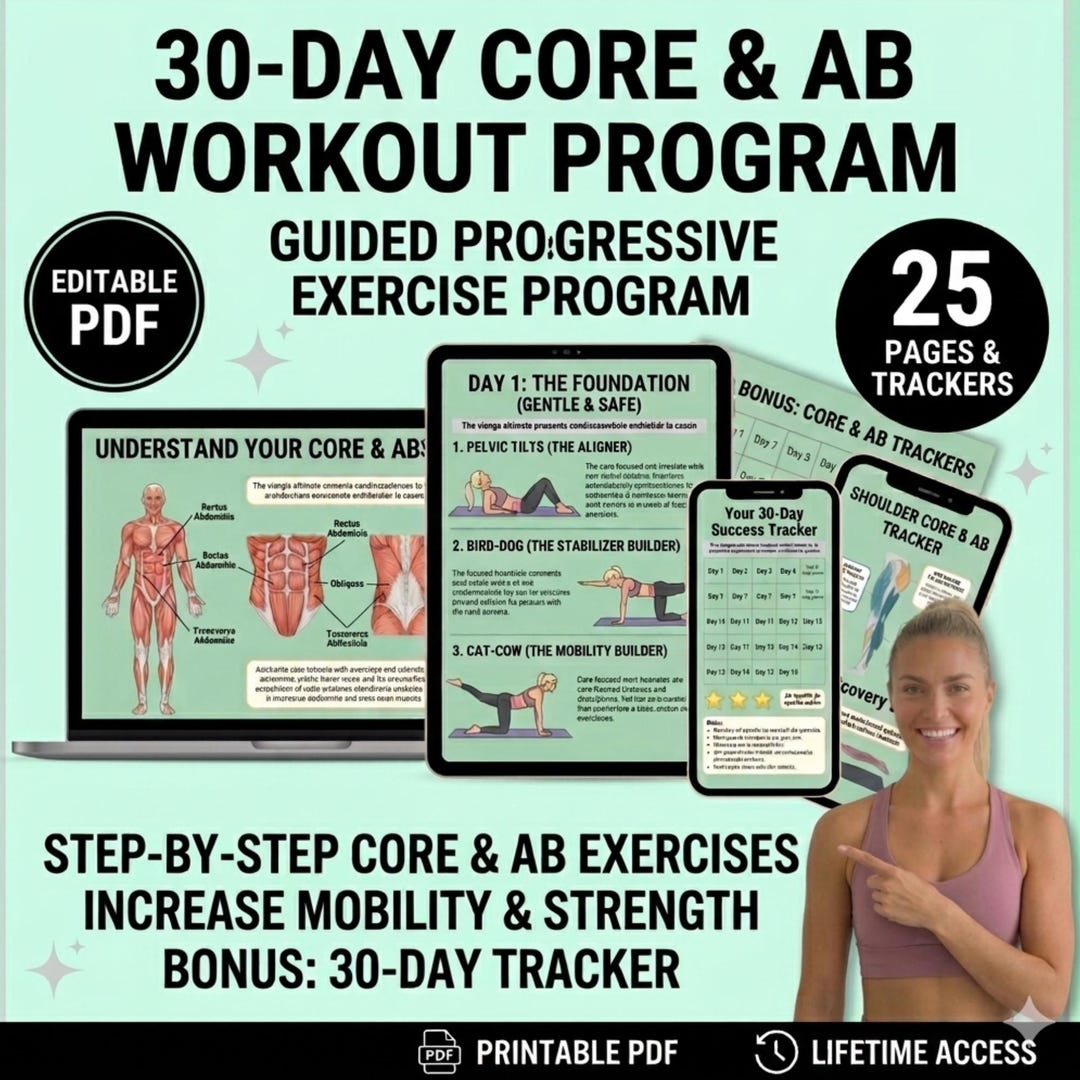30 Day Core & Ab Workout Program, Abs Exercise Guide Core Strength ...