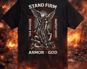 Camiseta Armadura de Dios: Camiseta Cristiana Guerrero Arcángel – Ropa de Fe Firme