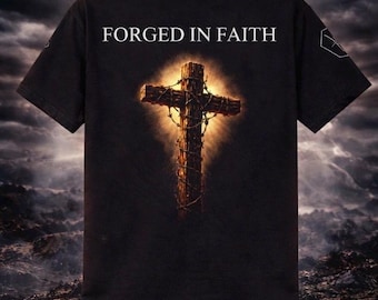 Camiseta cristiana Forged In Faith / Ropa con cruz para la guerra espiritual