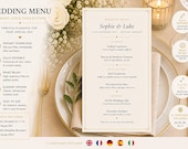 Wedding Menu Template 5 Languages, Editable Printable Menu Card, Instant Download, Wedding Menu, English French German Spanish Italian