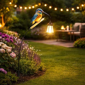 MUMTOP Solar Bluebird Stake Lights – Hand-Blown Glass, 2-Pack Blue & Gold, Garden Pathway Decor