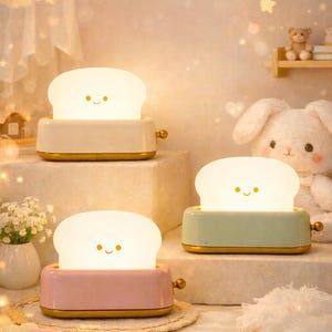 Lámpara de noche con forma de tostadora, lámpara acogedora para el dormitorio, temporizador ajustable, decoración retro.