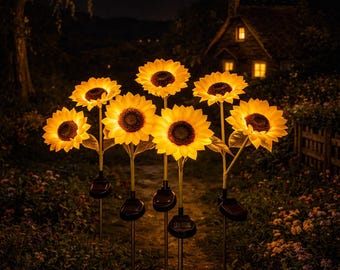 Jeu de lumières solaires tournesol, décoration extérieure de pelouse de jardin, lumières LED pour allée florale