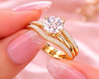 6 Prong CZ Engagement Ring for Women, Gold Silver Rose Gold Wedding Ring Set, Classic Bridal Ring, Cubic Zirconia Promise Ring Gift
