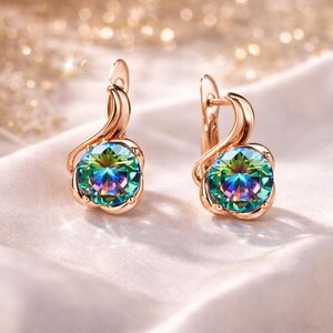 Rainbow Crystal Hoop Earrings for Women, Rose Gold Zircon Earrings, Colorful Statement Jewelry, Luxury Gift for Her