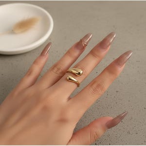 Gold Silver Open Wrap Ring for Women, Adjustable Minimalist Statement Ring, Modern Chunky Fashion Ring, Stainless Steel Jewelry Gift
