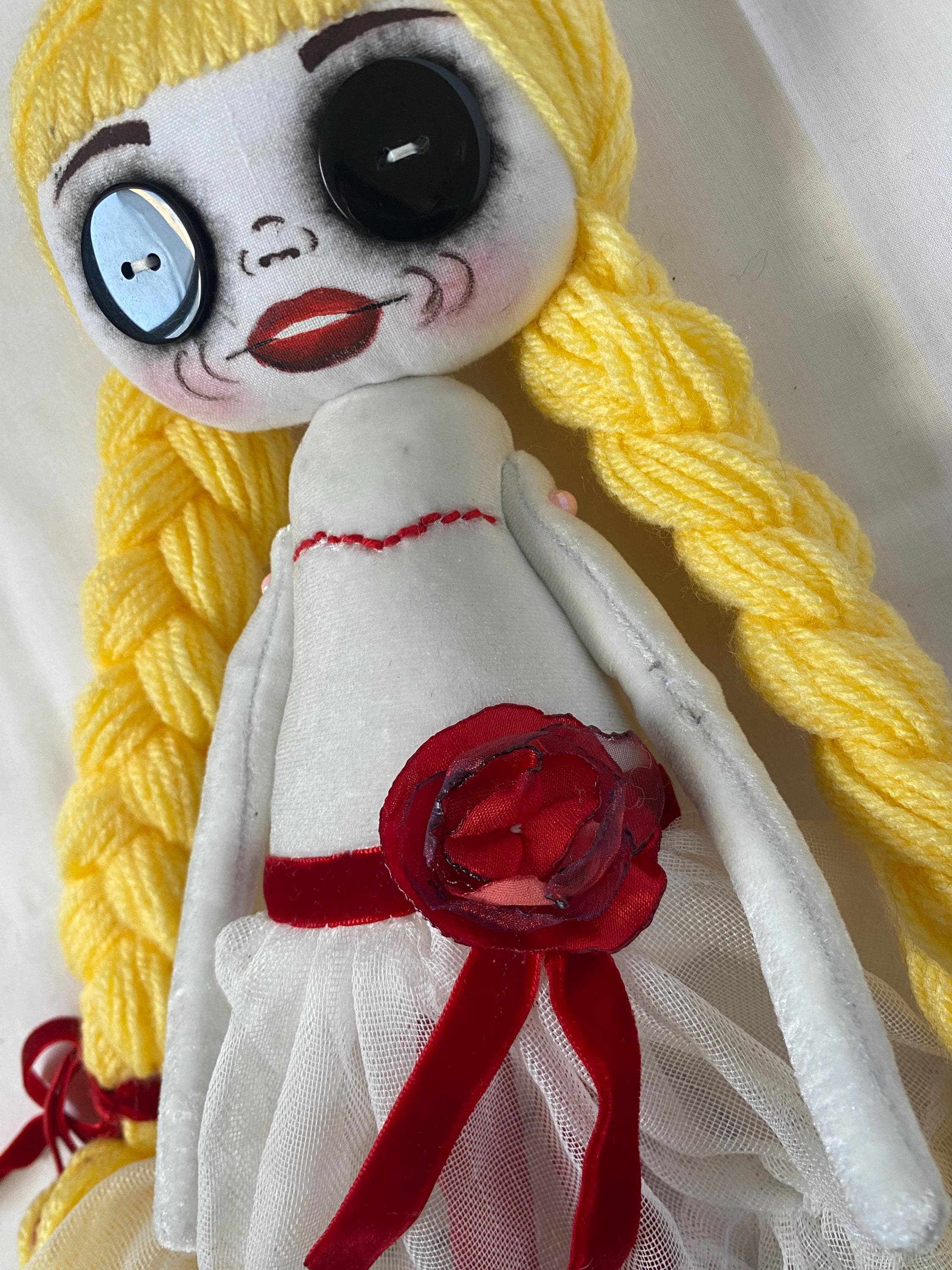 Annabelle Inspired Horror Doll White Velvet Rag Doll Creepy Cute Art ...