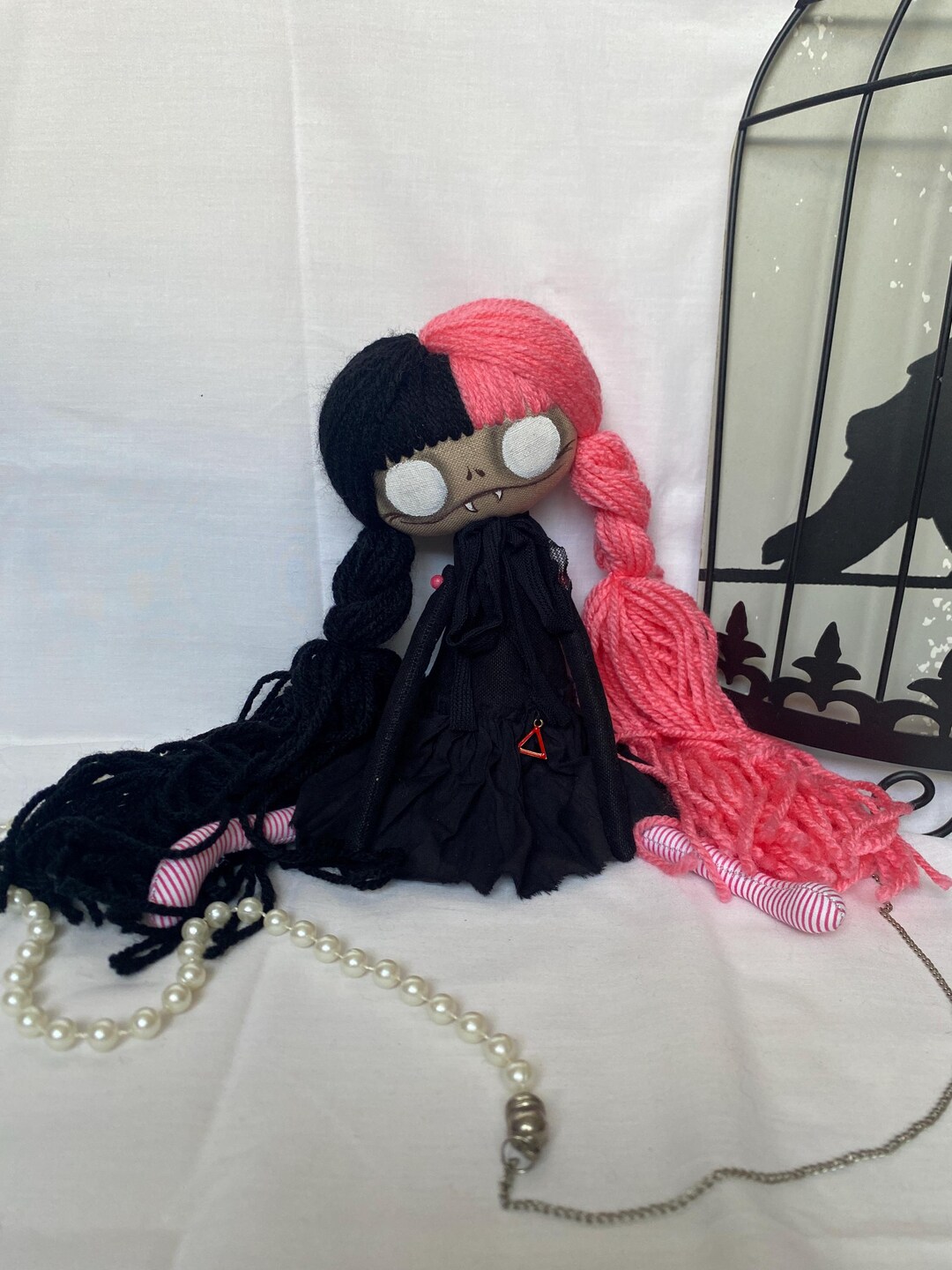 Wednesday Goth Rag Doll Handmade Zombie Doll With Black and Pink Hair ...