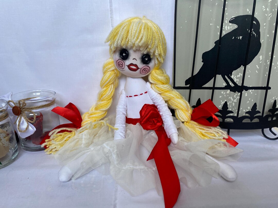 Annabelle Inspired Gothic Rag Doll 35cm, Handmade Button Eye Doll ...