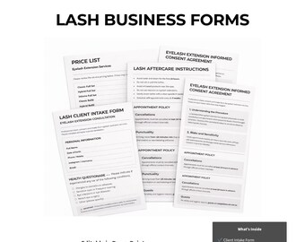 Lash Business Forms Bundle, Client Intake Form, Consent Form, Aftercare Template, Editable Salon Forms PPT